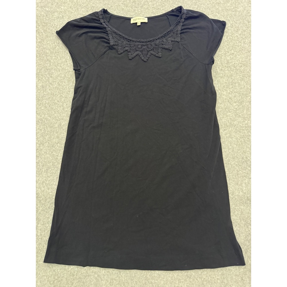 Jones New York Sport Black Crochet Lace Dress XL Short Sleeve Cotton Blend